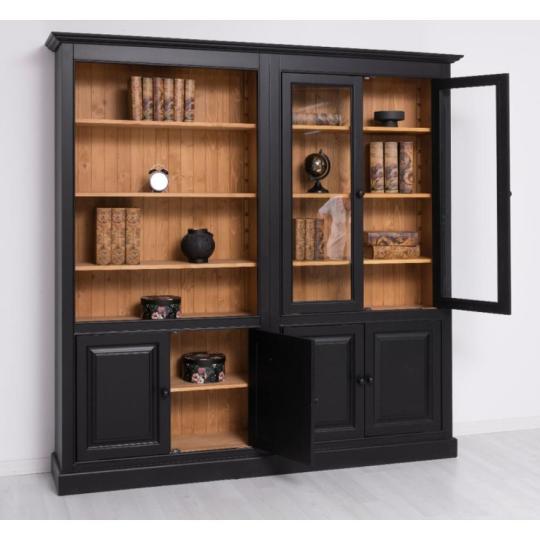 klasszikus fekete vintage konyvszekreny rusztikus tomorfa butor polcos vintage sotet butor nagymeretu egyedi szekreny vitrines uveges lameridiana szekreny gyartas egyedi meretben.jpg